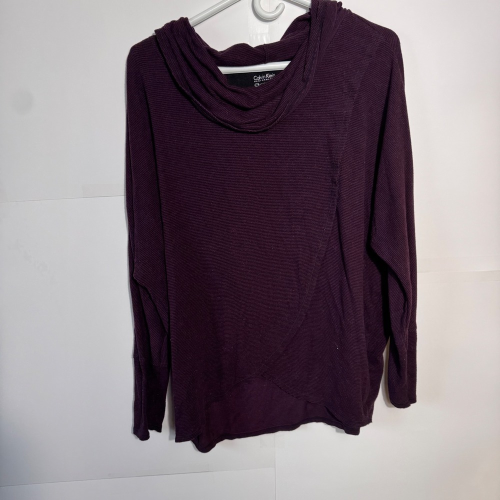 Calvin Klein Performance Cowl Neck Pullover Women XL Purple Stretch Athleisure - Picture 1 of 11